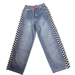 Vintage 90s Revolt Blue Jeans with Checkered Side Stripe